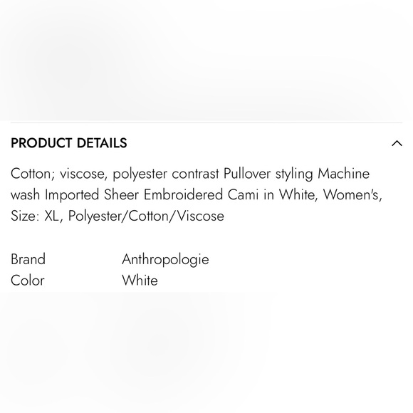 Anthropologie - camisole, handkerchief style white tank, L - Picture 11 of 13